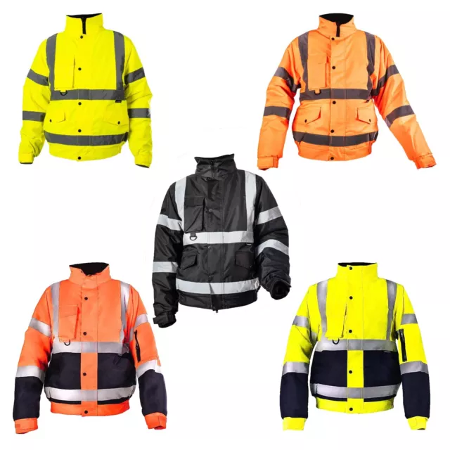 Men Hi-Vis Visibility Viz Bomber Jacket ,Waterproof Safety Work Wear | 2 Tone