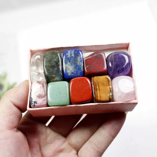 3Sets Natural Rock Quartz Healing Chakra Crystal Tumbled Stone Decor W/ Box Gift