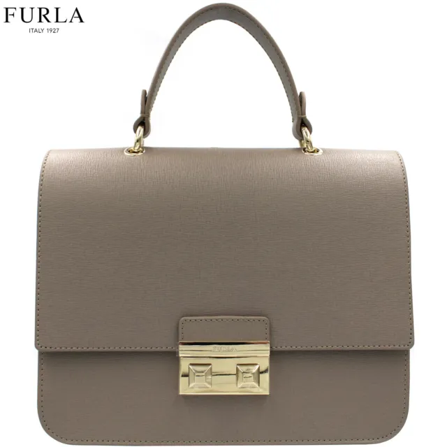 FURLA fashion dove gray leather handbag small top handle Satchel bag $395