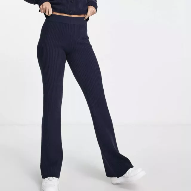 NWT SUPER CUTE TRENDY ASOS DESIGN Tall knitted flare pants in navy $43 UK4 2