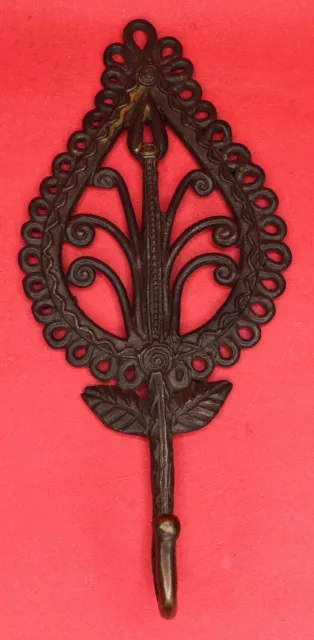 Leaf Shape Handmade Antique Style Brass Key Cloth Towel Wall Hanger Hook BA2248