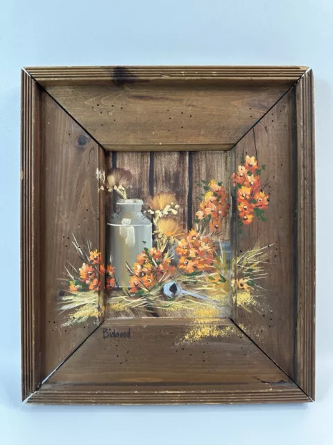 Floral Painting Rustic Still-life Flowers Jug Signed Wood Framed Fran Bidgood