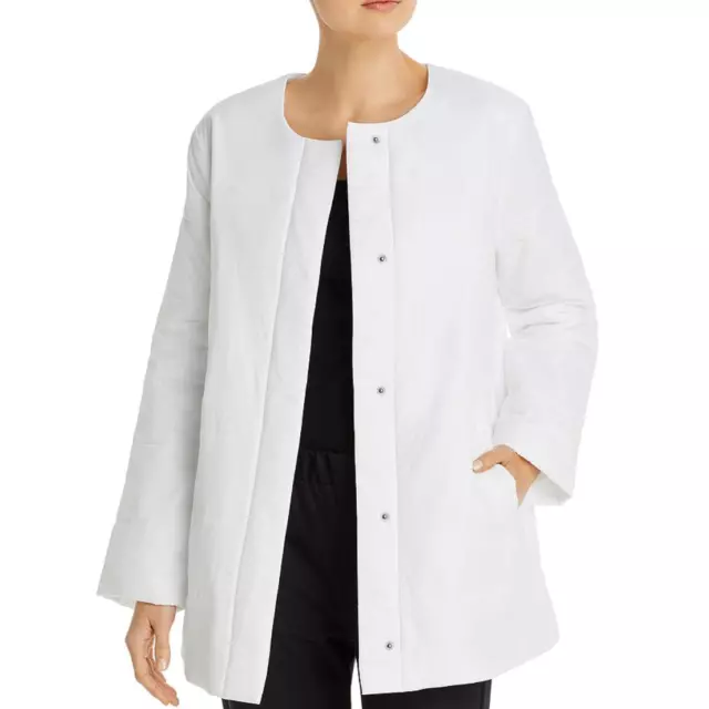 NWT EILEEN FISHER Quilted Round Neck Jacket XL White Coat Puffy ...