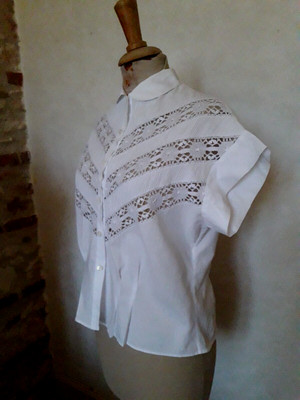 ANCIEN CHEMISIER CORSAGE femme coton T.40 VINTAGE 50 cotton woman blouse sz M