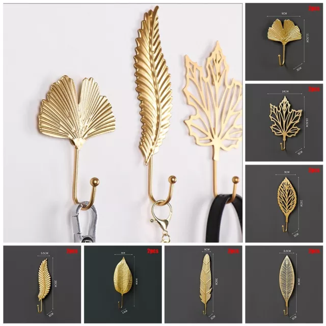 2pc Gold Leaf Hook Coat Hat Key Hook Wall Hanging Kitchen Home Towel Hooks Decor