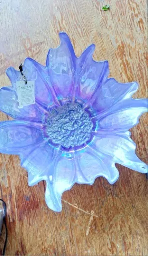 AKCAM Iridescent Glass Decorative Flower Bowl  Purple Handmade In Turkey