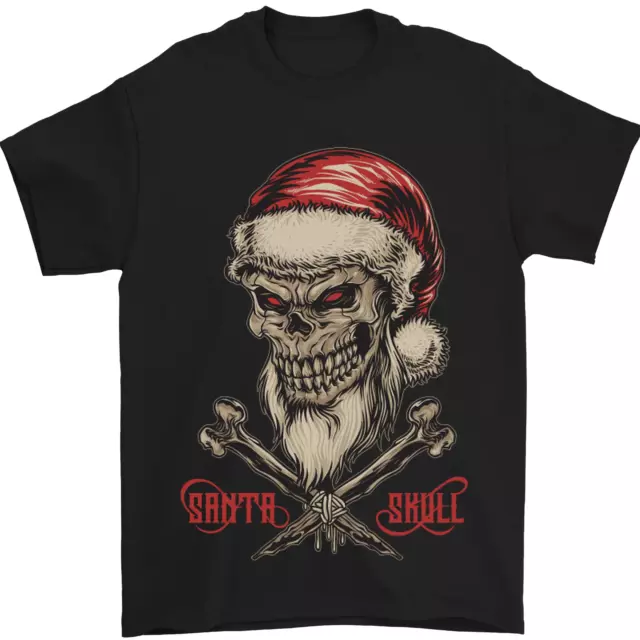 Père Noël Crâne Métal Lourd Motard T-Shirt 100% Coton