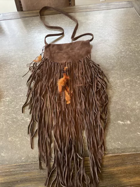 Earthbound Fringe Brown Leather Crossbody Bag Purse Feathers Hippie Boho Western