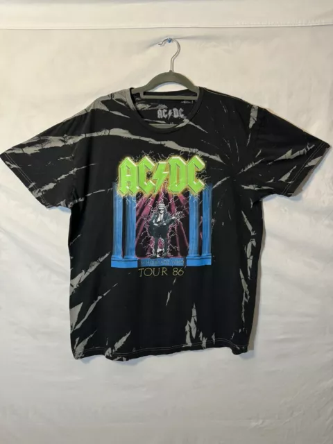 AC/DC Tour 1986 Black T-Shirt Tee Large Tie dye