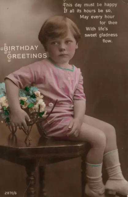 1924 VINTAGE Hand Coloured Real Photo Sweet Young Boy Birthday Wishes POSTCARD