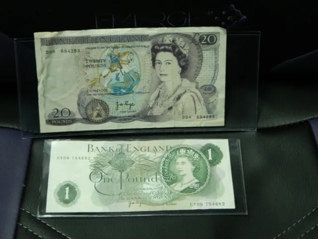 X2 Bank of England United Kingdom UK  £20 £1 Pound Note Paper Money Bill lot
