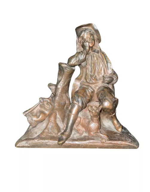 Bronze ""Junger Mann in Ruhe mit seinem Chien"" aus dem 19. Jahrhundert