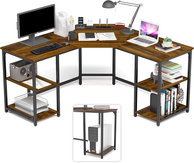 Large L-Shaped Computer Desk with Shelves, Corner Desk, Home Office Writing Work