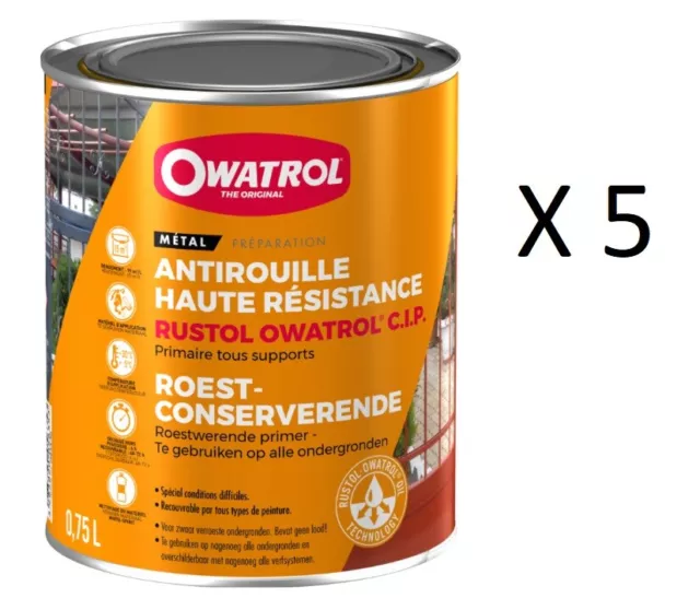 5 Primaire Antirouille Haute Resistance Rustol Cip Protection Renforce Metal0.75