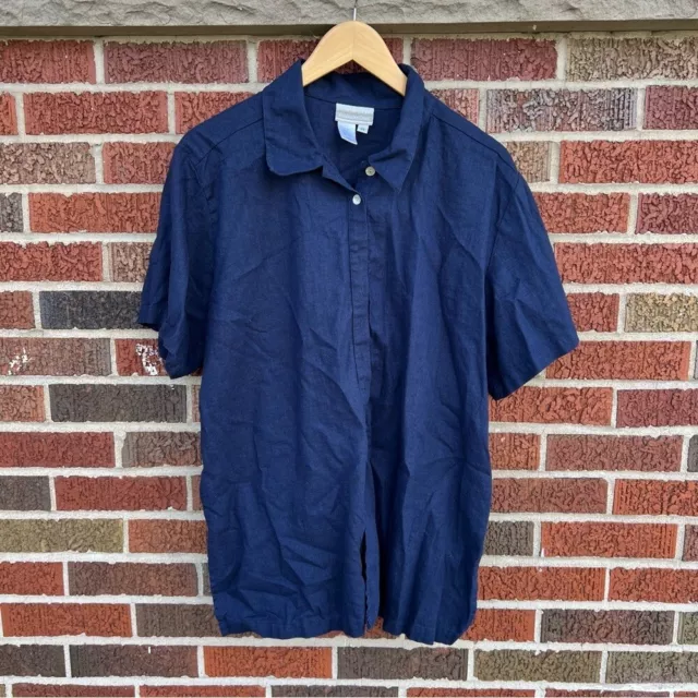COLDWATER CREEK NAVY Blue Short Sleeve Casual Button Down Shirt $35.00 ...