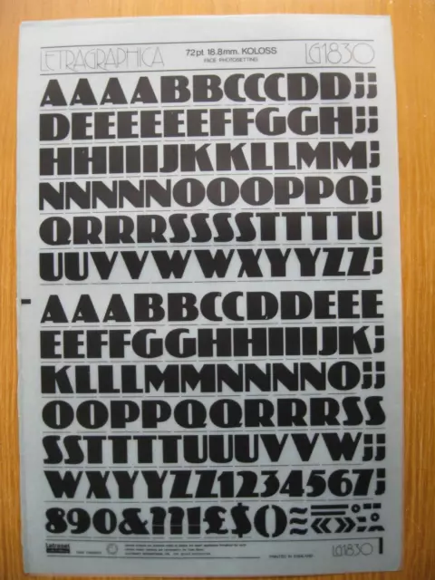 1 x Letraset Oberhülle & Nummer KOLOSS 18,8 mm 72pt Blatt LG1830 (R)
