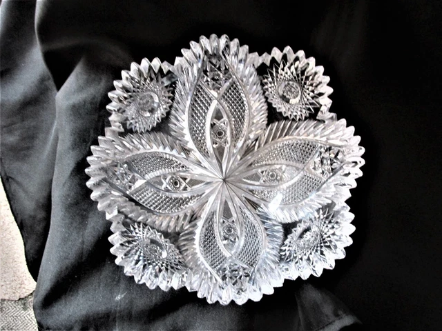 american brilliant cut glass heavy bowl cut in a Laurel Wreath pattern