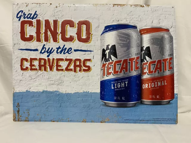 Grab Cinco By The Cervezas Tecate Beer wall art man cave tin metal Sign 22x16