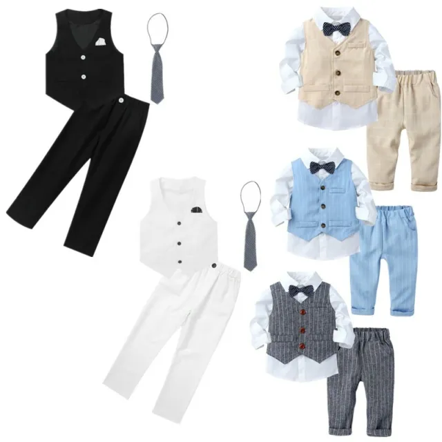 Kids Boy Formal Birthday Suits Gentlemen Blazer Dress Sets Vest Pants Tie Outfit