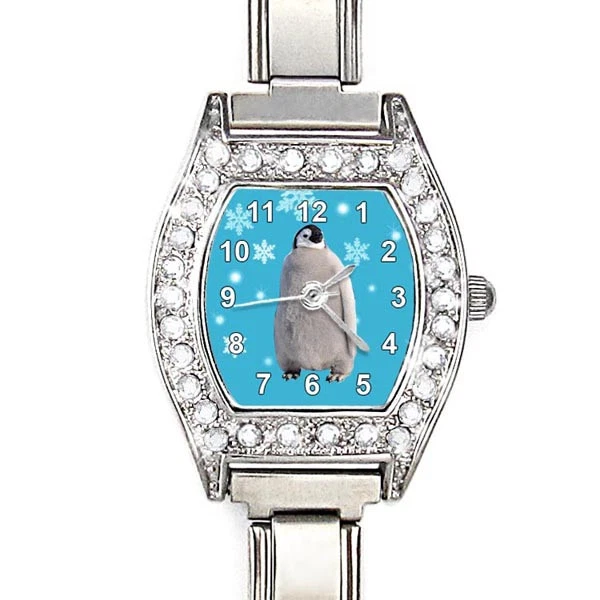 Emperor Penguin Baby CZ Womens Stainless Steel Italian Charms Wrist Watch BJ1165