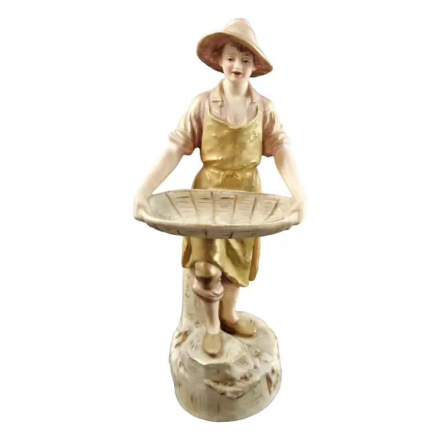 Antique Royal Dux Porcelain Figurine of young  man carrying gathering baskets