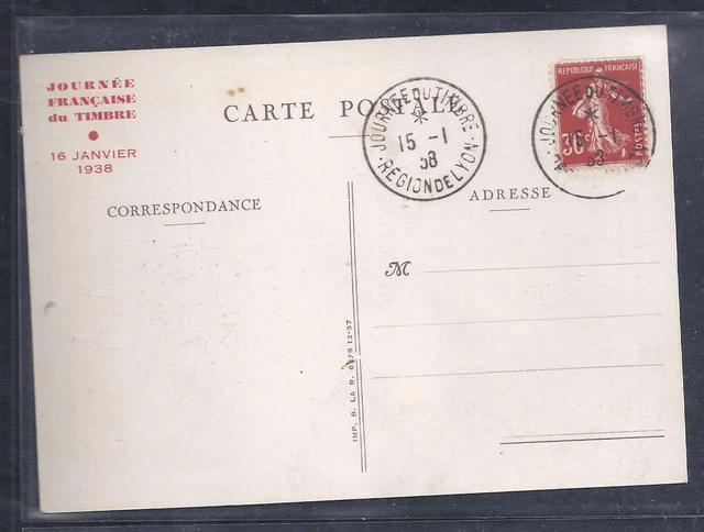 CARTE JOURNEE du timbre 1938 lyon semeuse vignette EUR 10,00 - PicClick FR