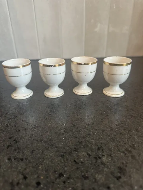 Set Of Four Vintage Japanese Egg Cups, White With Gold Rim