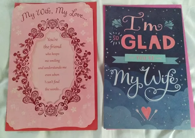 2  Valentine's Day Greeting Cards "To Wife"  Large America Greetings New