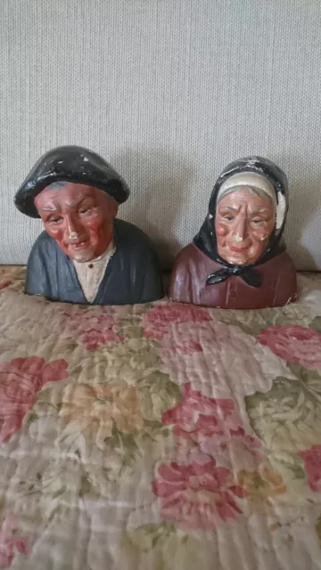 Statue - buste en plâtre - couple de vieux