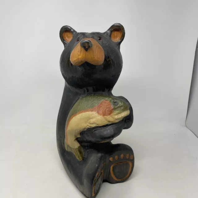 Jeff Fleming Big Sky Carvers Black Bear Waving 15” Solid Wood Carving Art