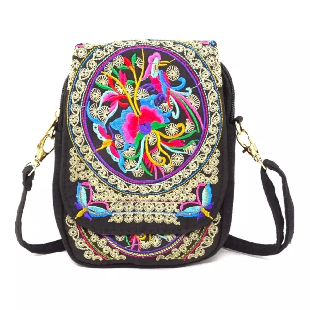 Embroidered Bag Crossbody Shoulder Small Handbag Purse Pouch Boho Ethnic Zip