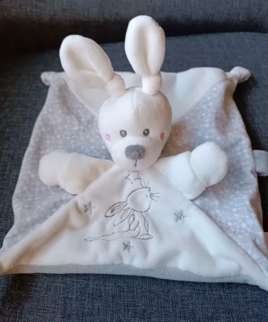 🌟🐰Doudou lapin Plat blanc gris KIABI SIMBA TOYS Attache Tétine New Rabbit