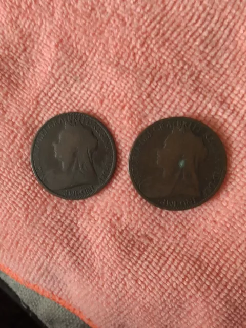Victorian 1d, one penny coins, 1896 & 1898