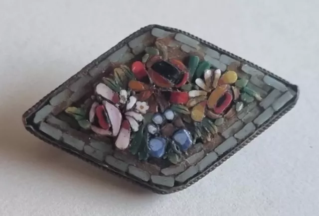 Broche Micro Mosaico Italiano Vintage Joyería Antigua Hecho a Mano