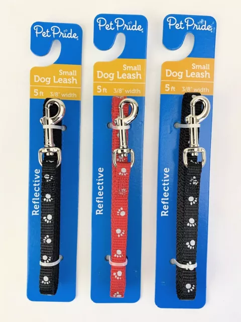 Small Dog Leash 5 ft. Two Black & One Red Nylon 3/8 inch width (3 pack)