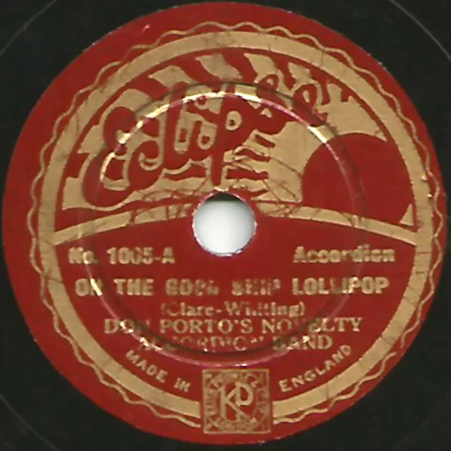 Don Porto's Accordion Band - On The Good Ship Lollipop 8" 78rpm UK 1935 Eclipse