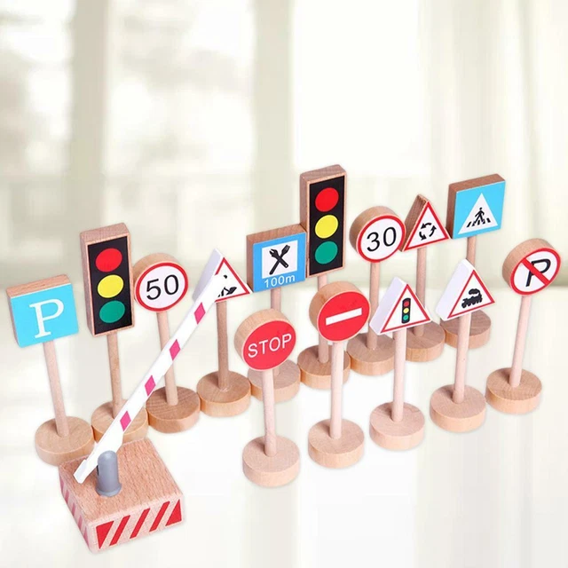 Wooden Vehicles & Traffic Signs, 15 Pieces