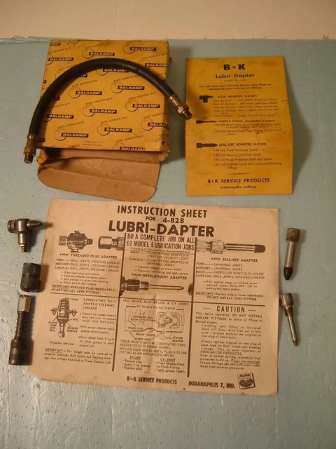 Complete Original B K  Lube Set For All  1961-2 Autos
