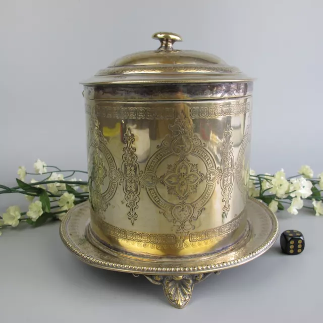 Victorian 19THC antique silver plated Biscuit Barrel / Cookie Jar. Engraved. VTG