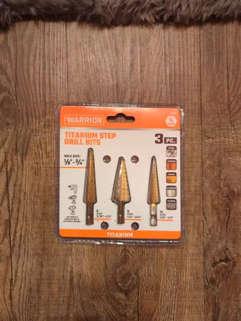 Warrior Titanium High Speed Steel Step Drill Bits 3 Piece Set 91616 NEW