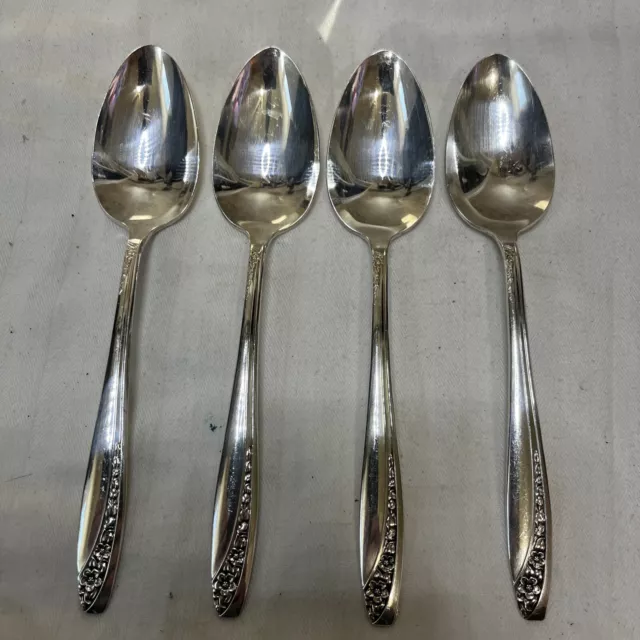 4 Soup/Place Spoons 7.5" WM ROGERS REINFORCED SILVER PLATE AA STARLIGHT 1953 IS