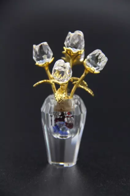 Vintage Swarovski Crystal Memories Gold Plated Vase of Roses Made in Austria