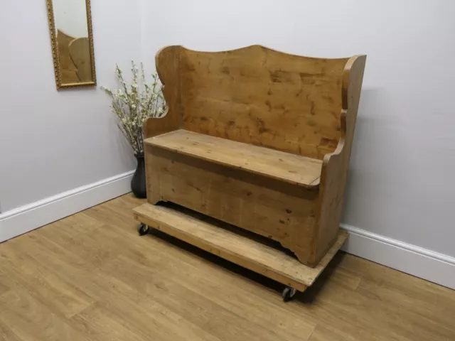 Rustic Victorian Pine Settle / Bench / Storage Hallway / Kitchen Bench      |10