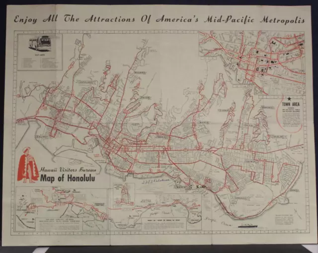 Honolulu Hawaii United States 1962 Hawaii Visitor Bureau Unusual Antique Map