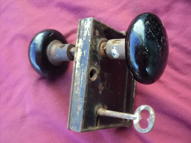 vintage Corbin black porcelain door knob lock set