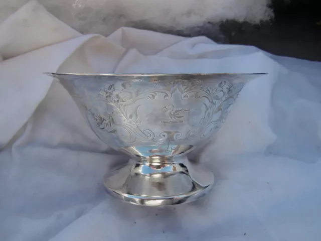 Splendida ciotola in argento 1845 di Randall Chatterton grande decorazione incisa 350 g