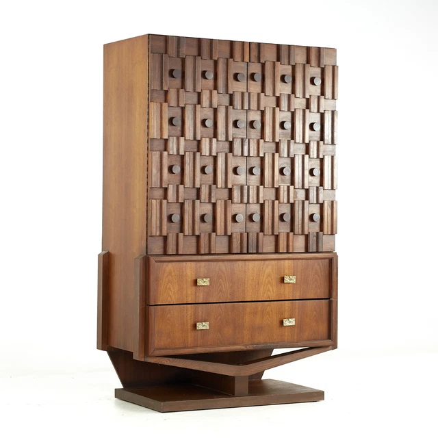 Paul Evans Style Mid Century Canadian Brutalist Walnut Armoire