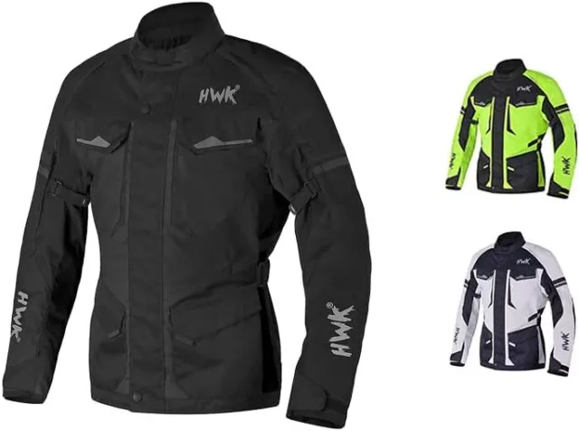 HWK Motorcycle Jacket for Men Adventure w/Cordura Textile Fabric, Small - Black