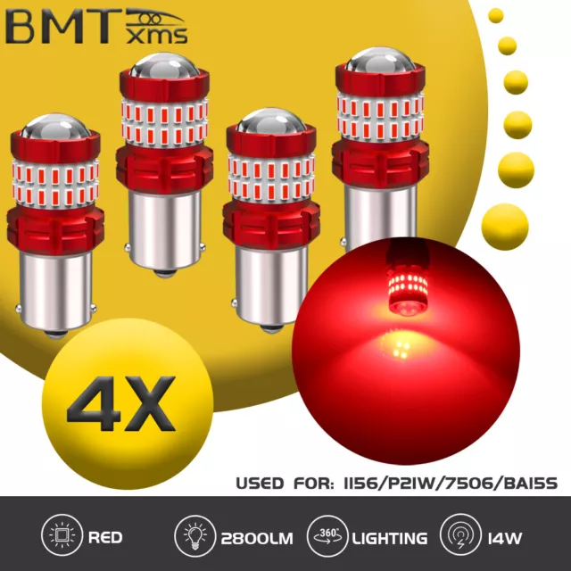 4X 1156 7506 P21W Red LED Brake Stop Tail Light Bulb Error Free For BMW Audi