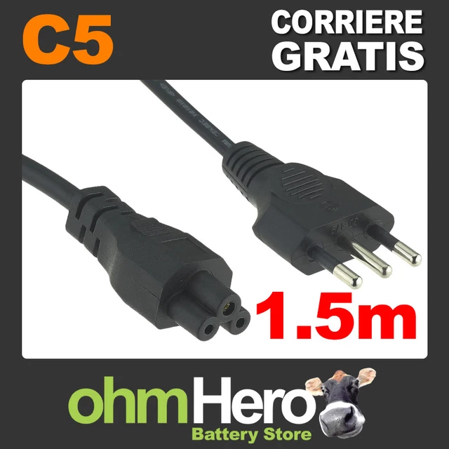 VulTech ALIM3-15 Cavo di Alimentazione Tripolare 1.5m – Spina Italiana 10A a IEC C5 2,5A – Per PC, Monitor, Stampanti – Uso Domestico o Professionale – Nero